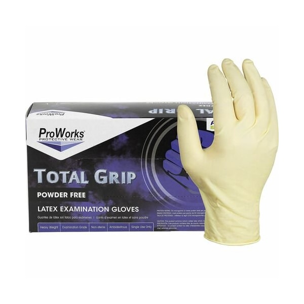 Hospeco Total Grip, Disposable Gloves, 8 mil Palm, Latex, Powder-Free, L, 10 PK, Natural HOSGLL165FL - main